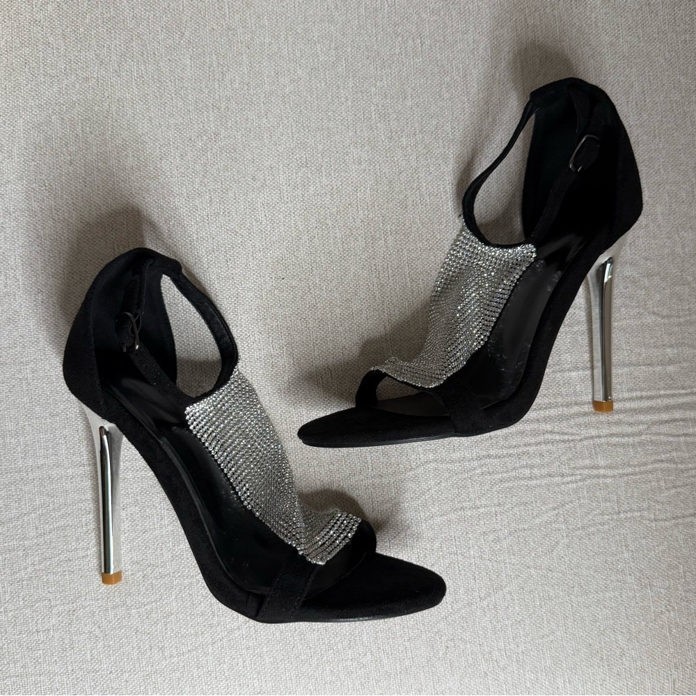 Black Rhinestone High Heel Sandals – Size 36 – New